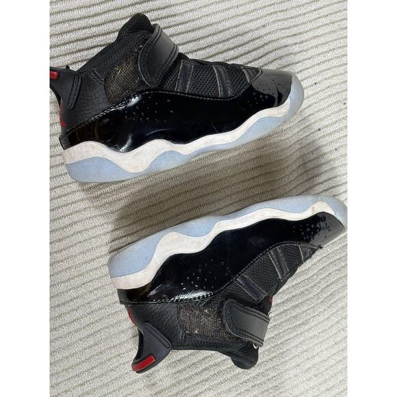 Jordan Shoes Toddler Size 9C Black Red 6 Rings Patent Leather Bred 323420-064 - Picture 3 of 8